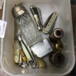 A box containing pen knives, opera glass etc.