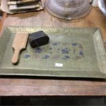 An Egyptian brass inlaid tray etc.