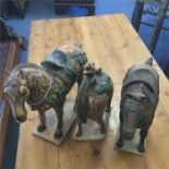 DONALD BURT studio pottery: Three horse figures.