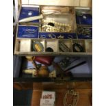 A box containing costume jewellery, beads etc.
