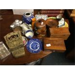 Mahogany caddies, decorative china etc.