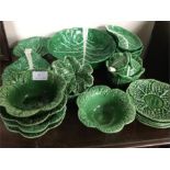 Green Portuguese leaf plates, salad bowl etc.