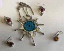 Silver and enamelled pendant, earrings, etc.