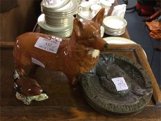 A Beswick Corgi dog, brass plaque etc.