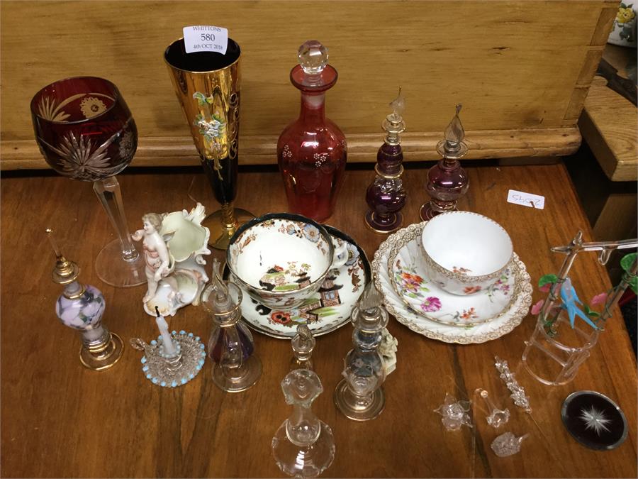 Decorative cranberry scent bottles, souvenir cups