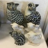 DONALD BURT studio pottery: Six figures of cats.