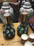 A good pair of ironstone vases together with anoth