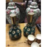 A good pair of ironstone vases together with anoth