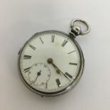 A large gent's silver pocket watch with white enam