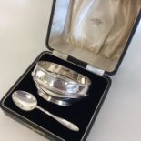 A boxed silver christening bowl and spoon. Birming