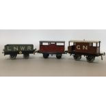 MECCANO LTD.: Three 0 gauge rolling stock in brown