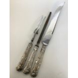 A set of silver kings' pattern carving cutlery. Sh