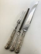 A set of silver kings' pattern carving cutlery. Sh