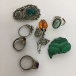 A group of silver brooches and rings etc. Approx.