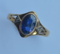 A sapphire and diamond ring in 18 carat mount. App