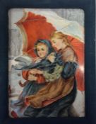A framed rectangular porcelain plaque, finely painted with