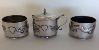 CHINESE: A good quality three piece silver cruet d