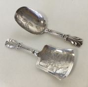 A bright cut silver caddy spoon, the bowl decorate