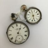 A silver open face pocket watch together with a fo