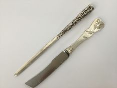 An unusual stylish silver paper knife with texture