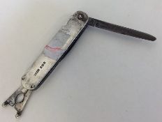An unusual silver mounted pen knife. London. By CS
