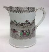 A large Staffordshire tapering pottery jug printed