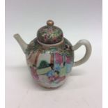 A small baluster shaped Canton teapot decorated wi