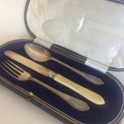 A good cased three piece silver christening set. S