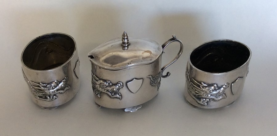 CHINESE: A good quality three piece silver cruet d - Image 2 of 3