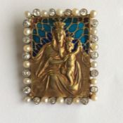 A rare rectangular plique-à-jour brooch depicting