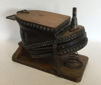 An unusual pair of massive leather mounted bellows