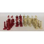 A good quality carved ivory chess set of typical f