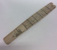 An unusual whalebone cribbage board etched with a