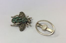 A silver and opal bar brooch together with a marca