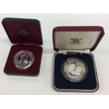 Three Royal Mint Proof coins in fitted boxes. Est.
