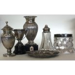 A good collection of silver mounted jars, peppers,