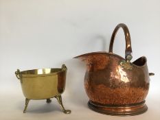A copper coal scuttle, brass ware etc. Est. £20 -