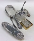 A silver mounted hairbrush, miniature silver bible