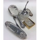 A silver mounted hairbrush, miniature silver bible