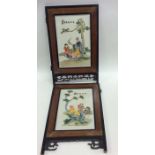 Two Chinese porcelain panels mounted as a screen d