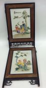 Two Chinese porcelain panels mounted as a screen d