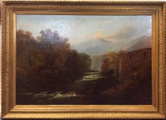 A large 19th Century oil on canvas depicting a Highland