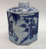 A good Chinese blue and white octagonal tea canist