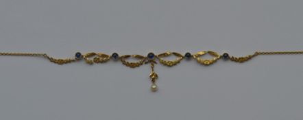 An unusual cabochon sapphire and pearl necklace de