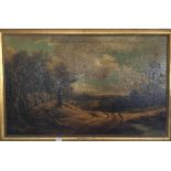 A large framed oil on canvas depicting a landscape