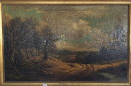 A large framed oil on canvas depicting a landscape