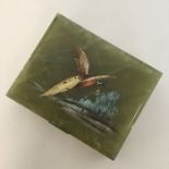 An attractive onyx cigarette box with pheasant in