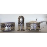 A small silver three piece cruet set. Birmingham.