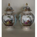 A pair of Dresden porcelain oviform vases painted with courting