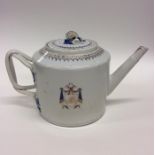 A Chinese cylindrical armorial teapot decorated wi